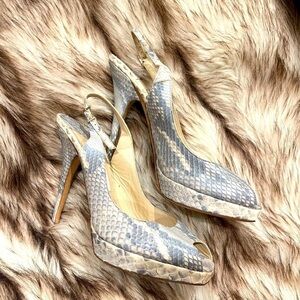 Jimmy Choo | FROSTED PYTHON WHITE Peep Toe Stilettos | Size 39 | 9.5